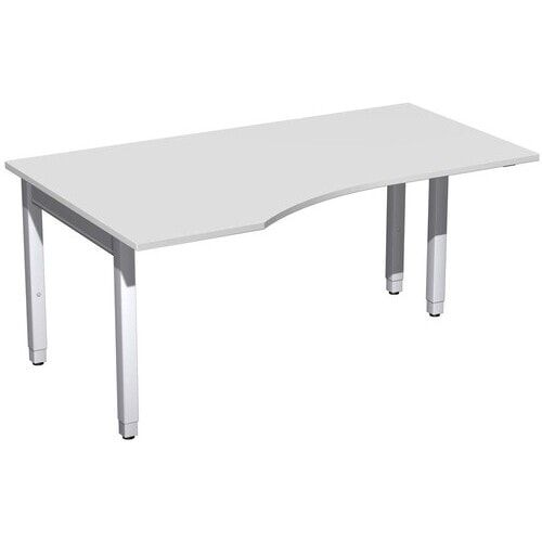 Eckschreibtisch, Ecke links, Füße einseitig verkürzt, 4-Fuß Quadrat Pro, höhenverstellbar, 680-800 x 1.600x 1.000 mm (HxBxT), Dekor Ahorn