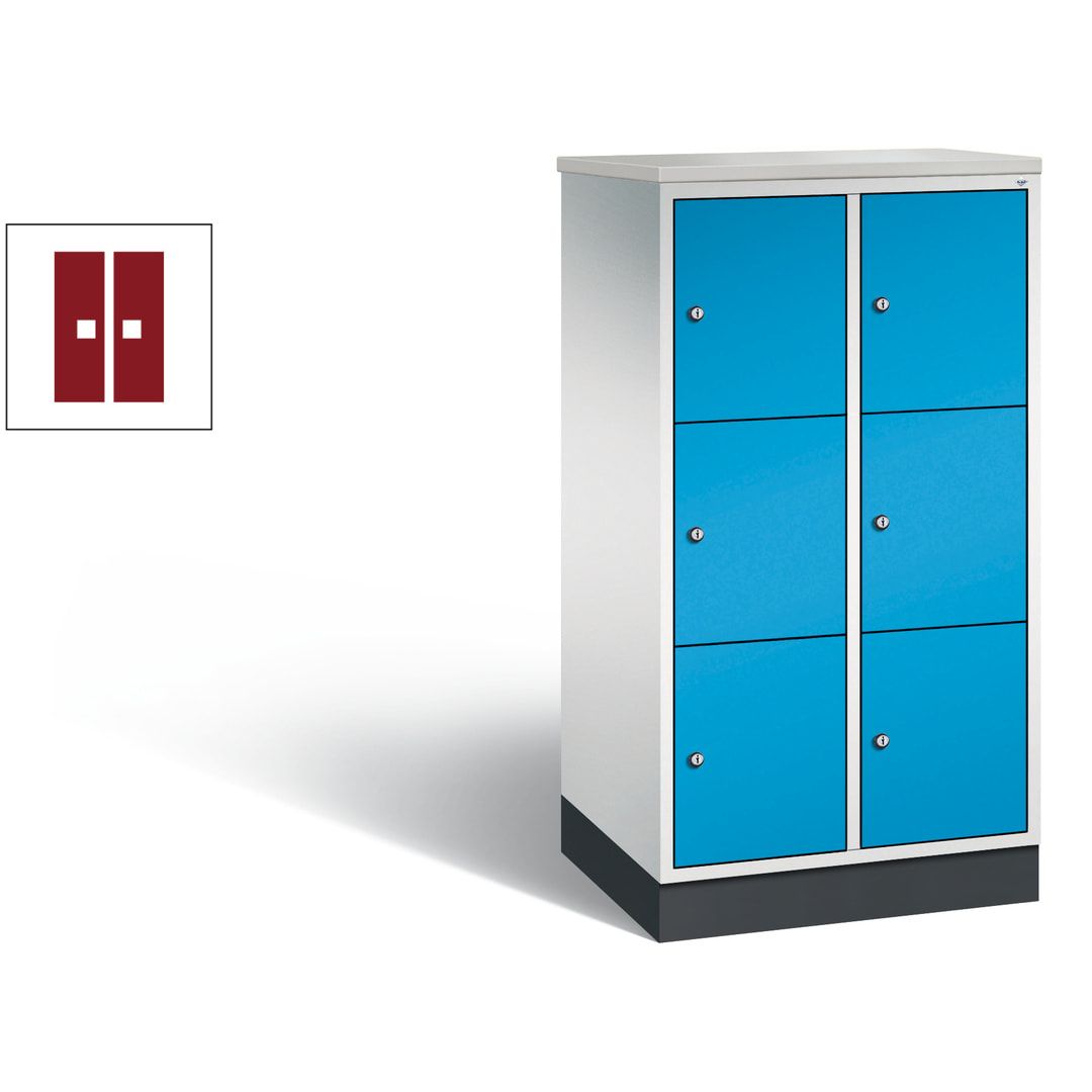 Schließfachschrank, Fächerschrank, 2 Abteile, 6 Fächer, Zylinderschloss, 1.250 x 620 x 500 mm (HxBxT), Korpus Fernblau, Tür anthrazitgrau