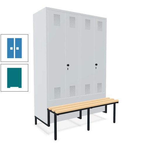 Doppel-Spind, Garderobenschrank, Buche Sitzbank integriert, 4 Abteile 300 mm, Korpus anthrazitgrau, Tür anthrazitgrau, 1.850 x 1.200 x 815 mm (HxBxT)