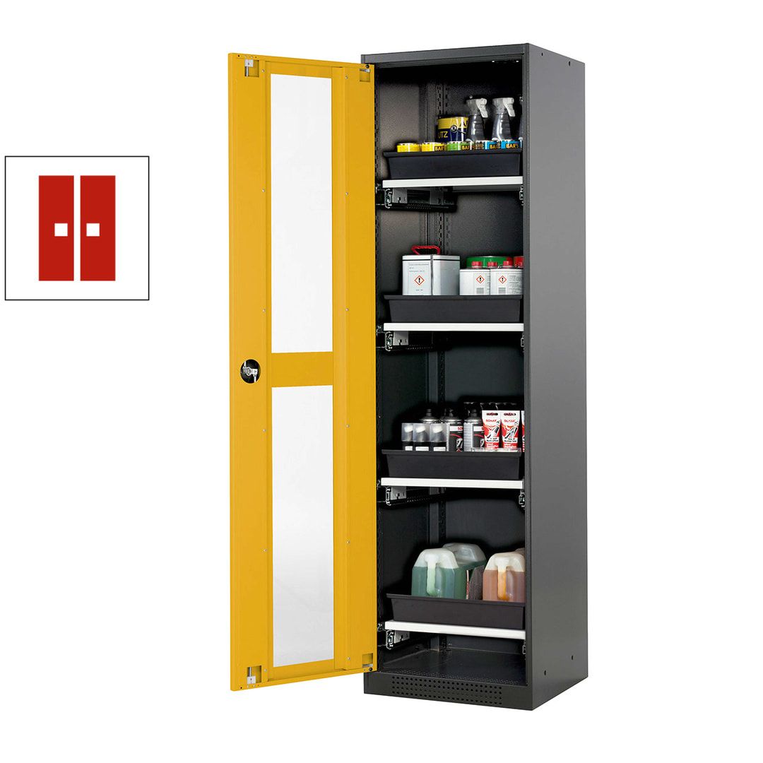 Chemikalienschrank - Flügeltür - Türanschlag links - 4 Tablarauszüge - 1.950 x 545 x 520 mm (HxBxT) - anthrazitgrau/enzianblau