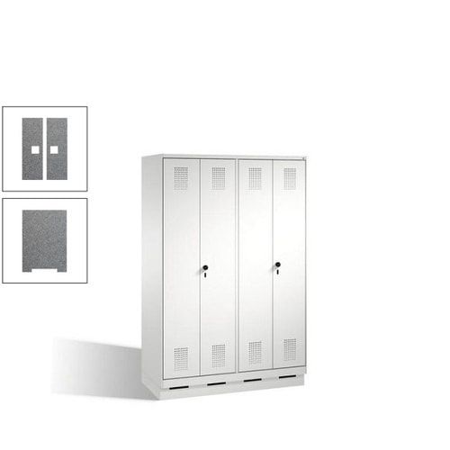 Doppel-Spind, Doppeltüren, Garderobenschrank mit Sockel, 4 Abteile a 300 mm, Korpus anthrazitgrau, Tür anthrazitgrau, 1.800 x 1.200 x 500 mm (HxBxT)