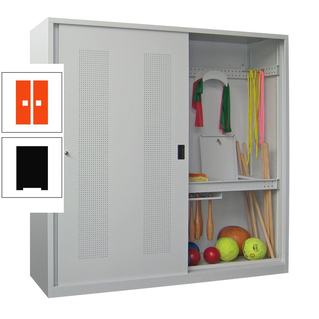 Ballschrank - Schiebetüren mit Lochfeld - Trennwand - 1.950x2.000x600 mm (HxBxT) - anthrazitgrau