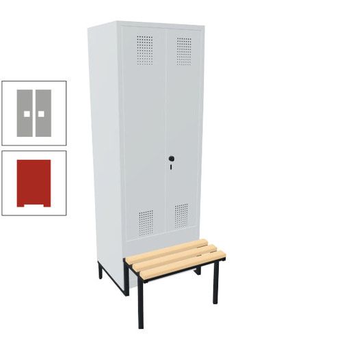 Doppel-Spind, Garderobenschrank, Buche Sitzbank integriert, 2 Abteile a 400 mm, Korpus anthrazitgrau, Tür anthrazitgrau, 1.850 x 800 x 815 mm (HxBxT)