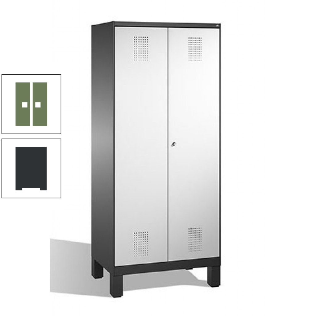 Mehrzweckschrank, Doppeltüren, auf Füßen, 2 Abteile a 400 mm, Korpus anthrazitgrau, Tür anthrazitgrau, 1.850 x 800 x 500 mm (HxBxT)