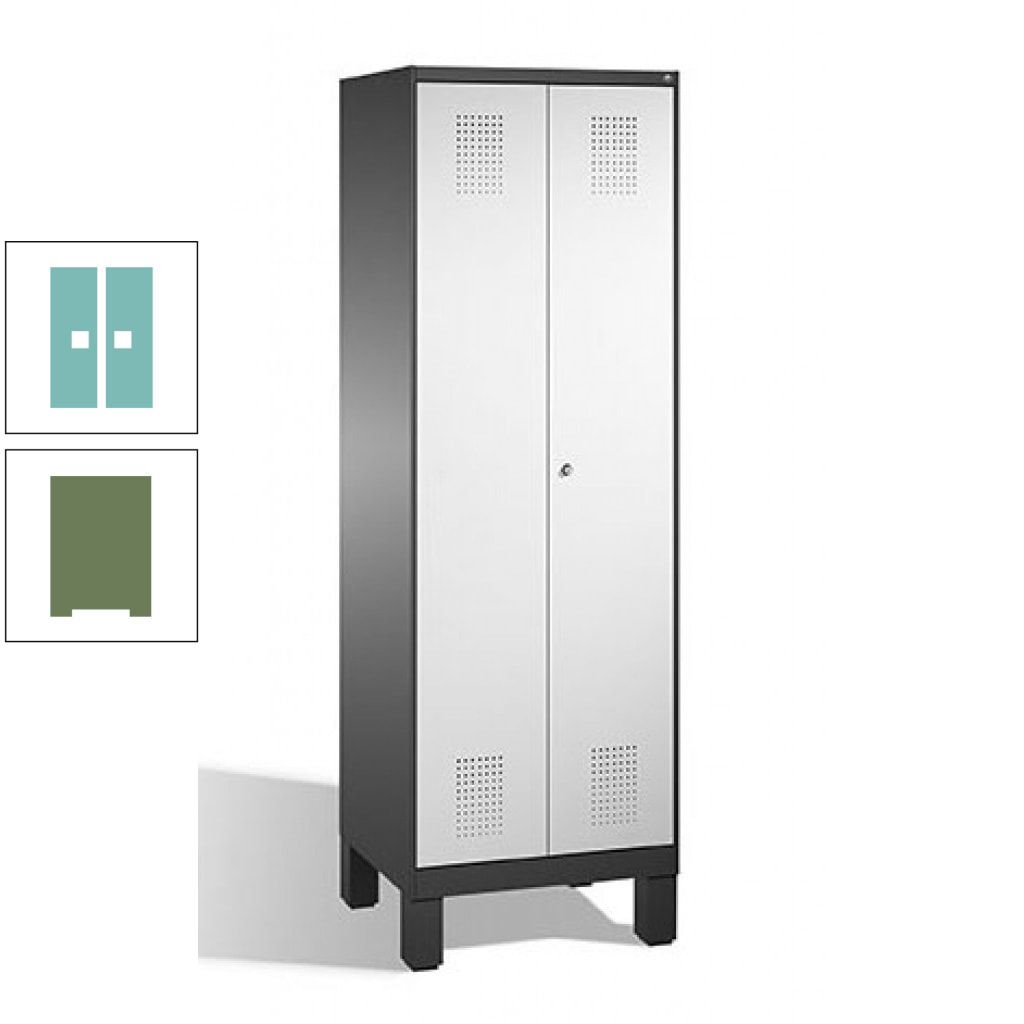 Doppel-Spind, Doppeltüren, Garderobenschrank mit Füßen, 2 Abteile a 300 mm, Korpus anthrazitgrau, Tür anthrazitgrau, 1.850 x 600 x 500 mm (HxBxT)