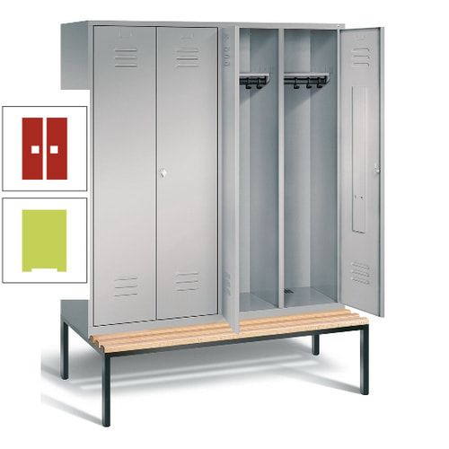 Doppel-Spindschrank, Buche Sitzbank untergebaut, 4 Abteile a 400 mm, Korpus lichtgrau, Tür anthrazitgrau, 2.090 x 1.590 x 815 mm (HxBxT)