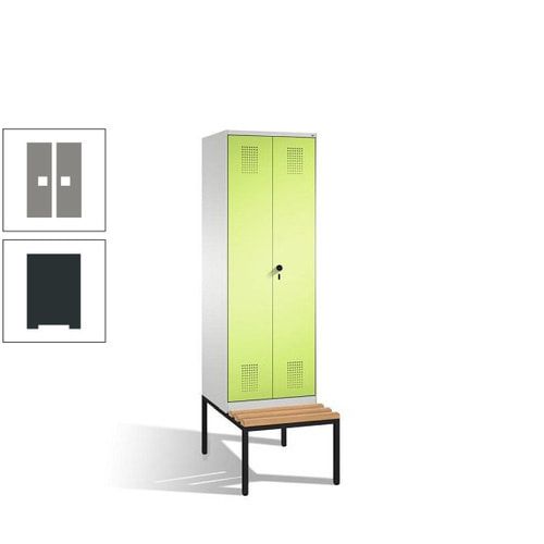 Doppel-Spind, Garderobenschrank, Buche Sitzbank untergebaut, 2 Abteile a 300 mm, Korpus anthrazitgrau, Tür anthrazitgrau, 2.090 x 600 x 815 mm (HxBxT)