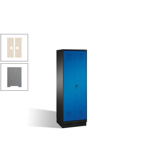 Doppel-Spind, Doppeltüren, Garderobenschrank mit Sockel, 2 Abteile a 300 mm, Korpus anthrazitgrau, Tür anthrazitgrau, 1.800 x 600 x 500 mm (HxBxT)