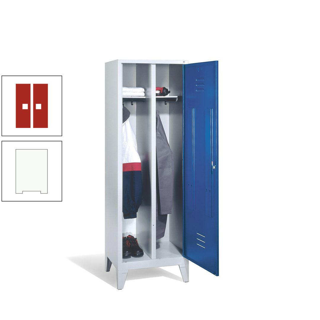 Doppel-Spind mit Großtür, Garderobenschrank mit Füßen, 2 Abteile a 300 mm, Korpus anthrazitgrau, Tür anthrazitgrau, 1.850 x 610 x 500 mm (HxBxT)