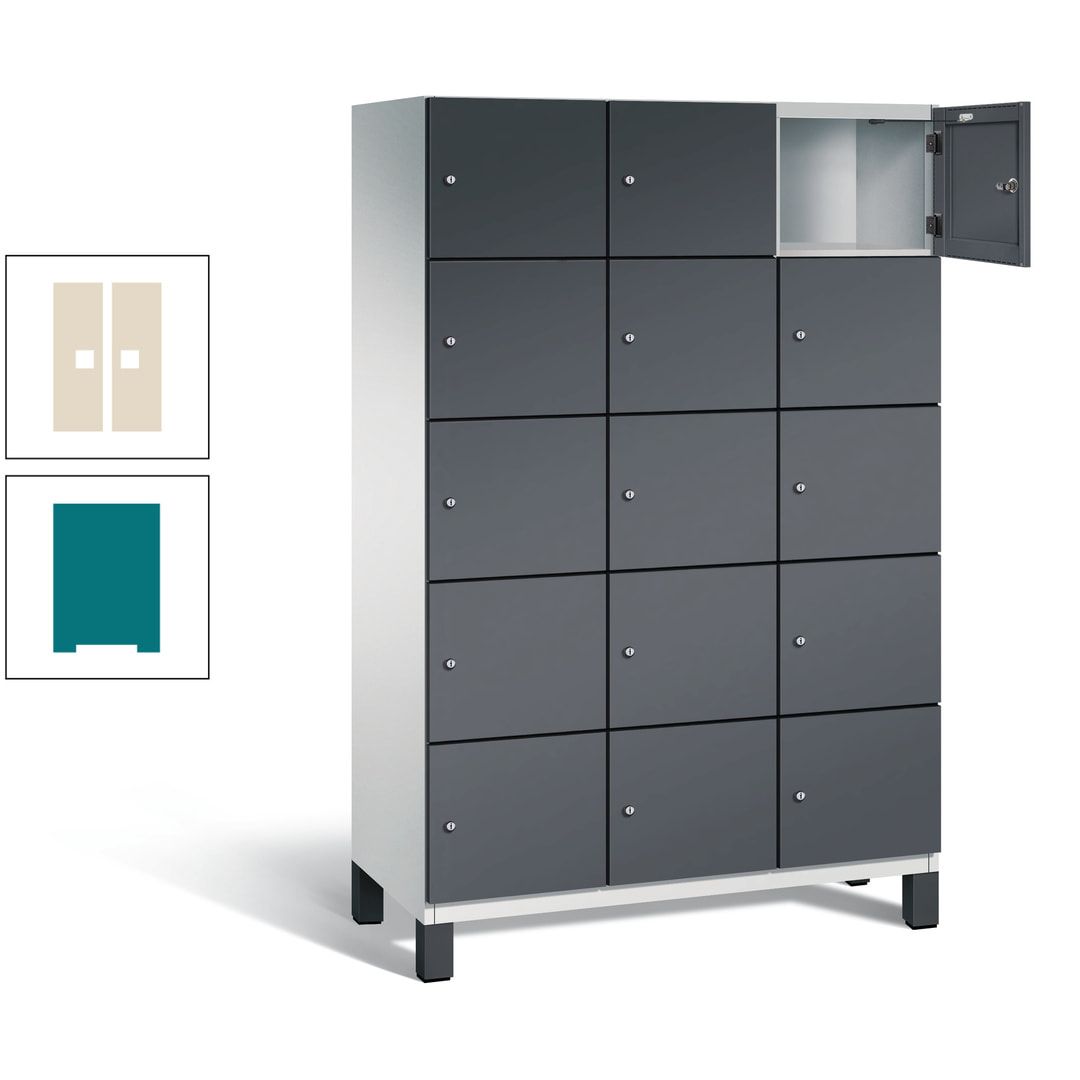 Fächerschrank, Stahlschrank, 15 Fächer, Türöffnungsbegrenzer, Füße, 1.980 x 1.200 x 525 mm (HxBxT), Korpus anthrazitgrau, Front anthrazitgrau