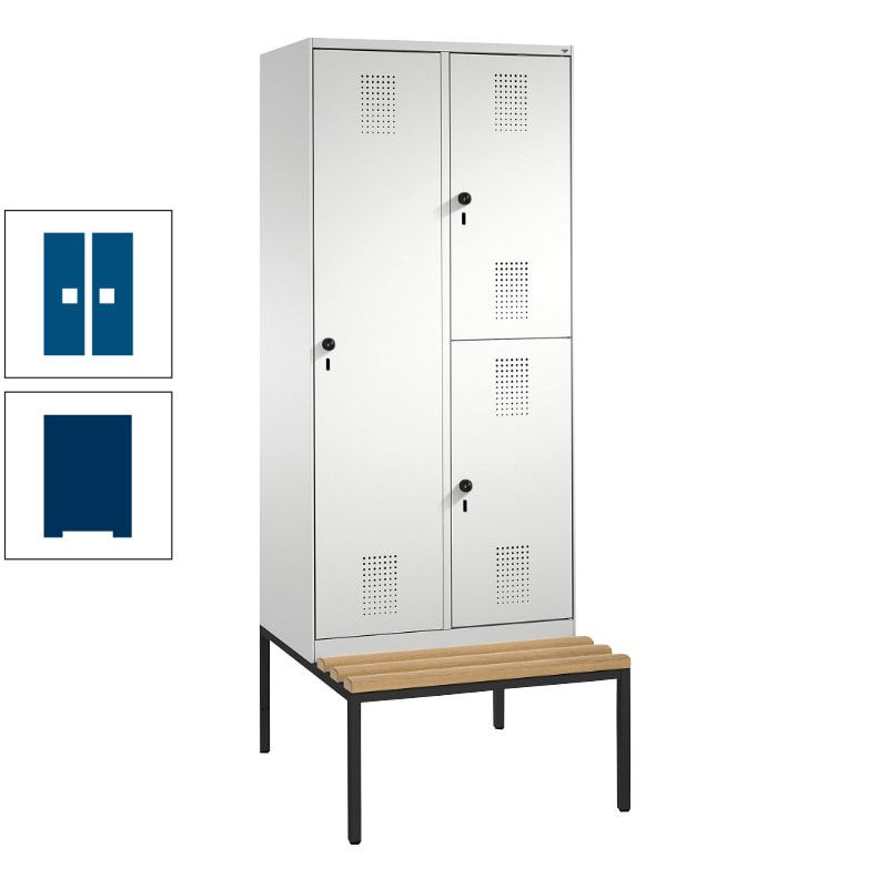 Garderobenschrank, Spind ein- und doppelstöckig Sitzbank, 2 Abteile, 3 Fächer, 2.090 x 800 x 500 mm (HxBxT), Front anthrazitgrau, Korpus anthrazitgrau