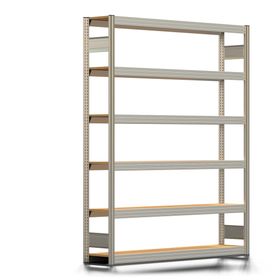 Archivregal mit Holzböden - Tiefenriegel - 6 Ebenen - 250 kg - 2.075 x 1.695 x 300 mm (HxBxT) - erweiterbar - verzinkt - Steckregal BERT