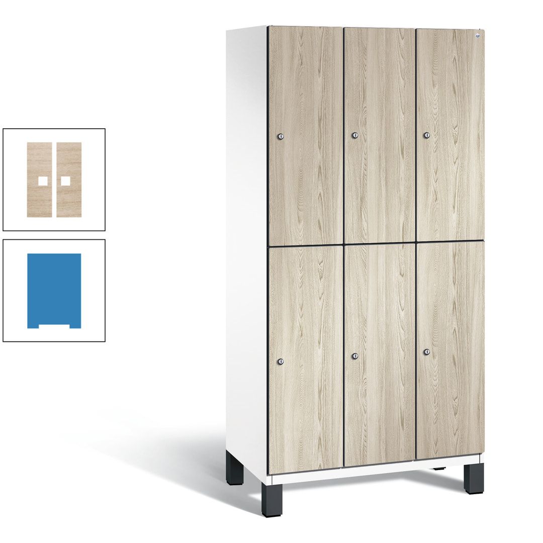 Fächerschrank, Garderobenschrank, mit Füßen, 3 Abteile, 1.980 x 900 x 525 mm (HxBxT), Korpus anthrazitgrau, Tür Donau-Ahorn
