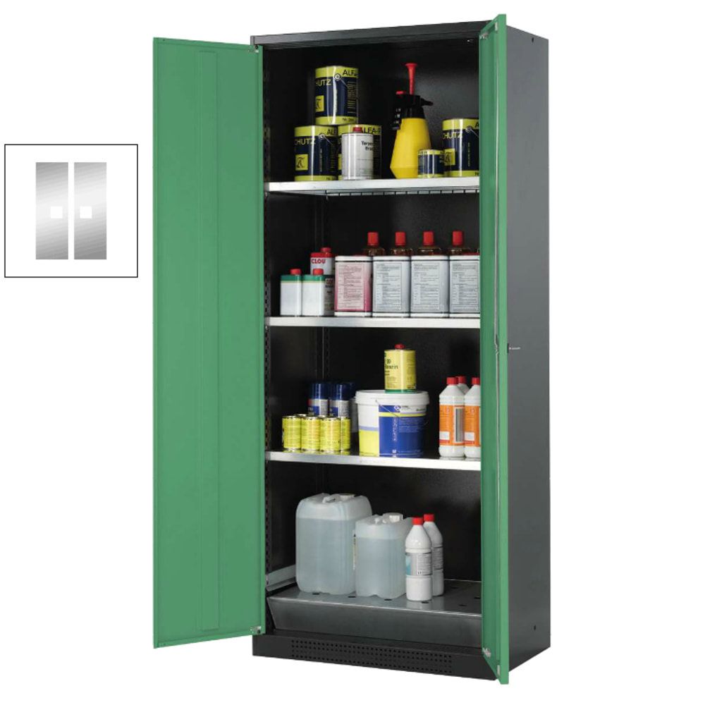 Chemikalienschrank - Flügeltüren, enzianblau - 3 Fachböden - Gitterrost - 1.950 x 810 x 520 mm (HxBxT) - Stahl, pulverbeschichtet