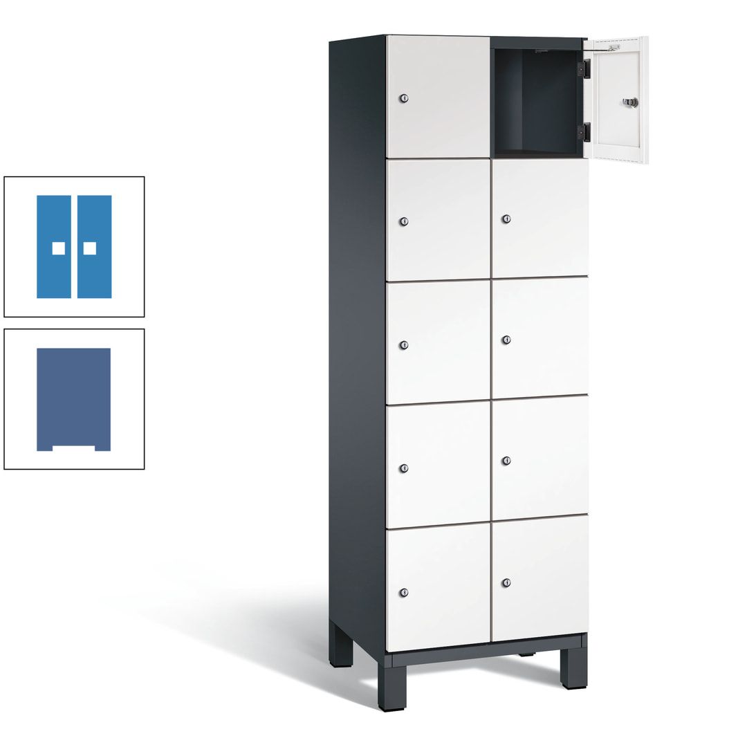 Fächerschrank, Stahlschrank, 10 Fächer, Türöffnungsbegrenzer, Füße, 1.980 x 600 x 525 mm (HxBxT), Korpus anthrazitgrau, Front anthrazitgrau
