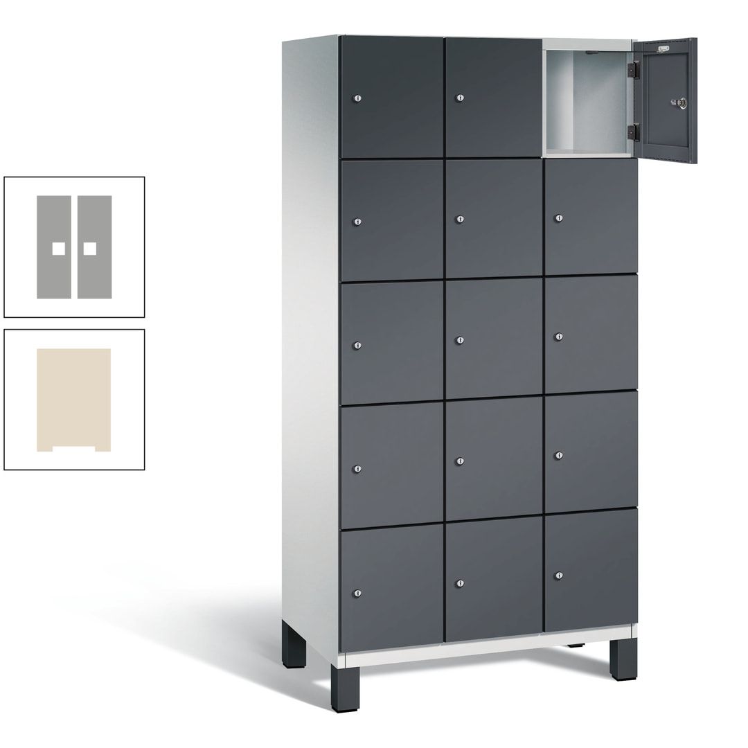 Fächerschrank, Stahlschrank, 15 Fächer, Türöffnungsbegrenzer, Füße, 1.980 x 900 x 525 mm (HxBxT), Korpus anthrazitgrau, Front anthrazitgrau