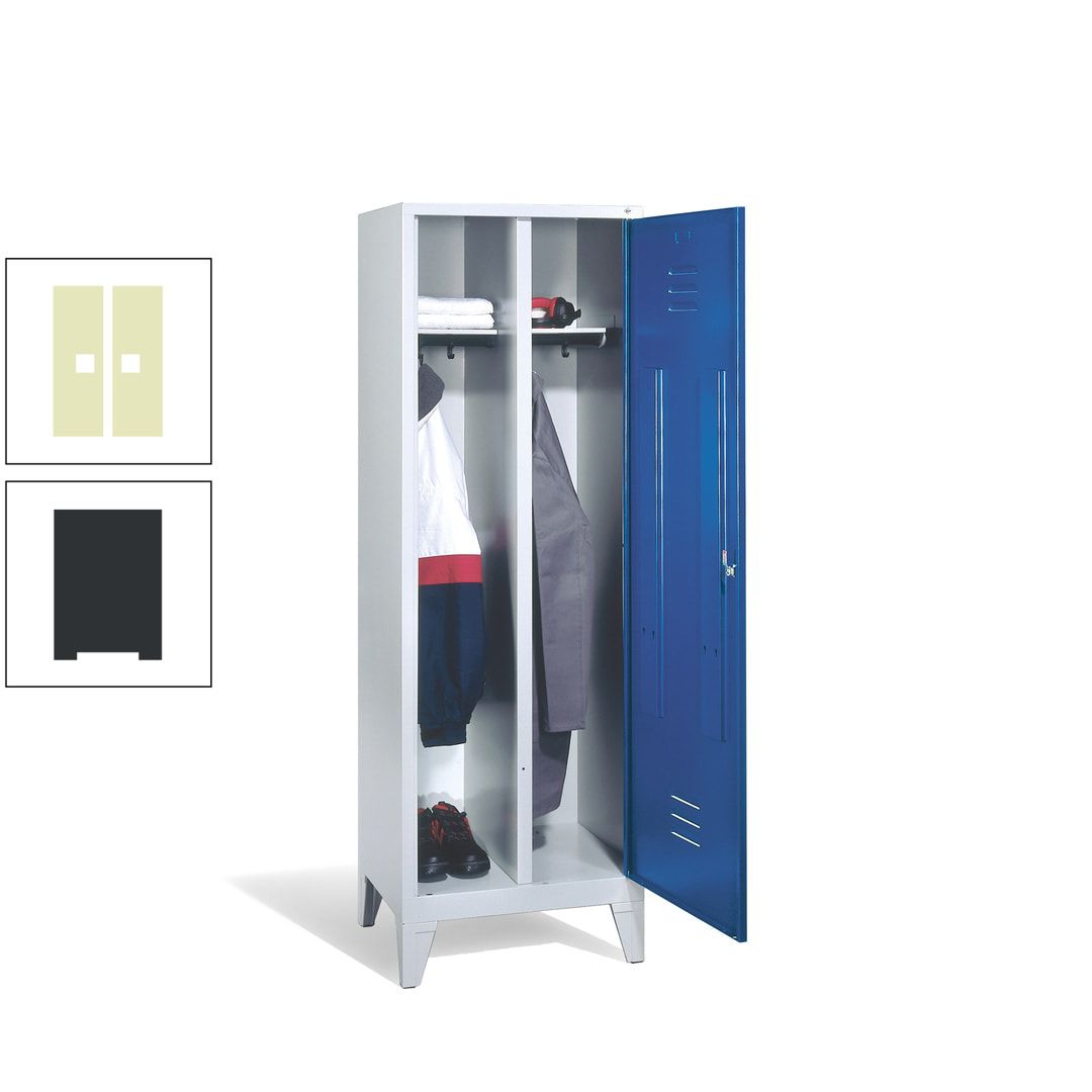 Doppel-Spind mit Großtür, Garderobenschrank mit Füßen, 2 Abteile a 300 mm, Korpus anthrazitgrau, Tür anthrazitgrau, 1.850 x 610 x 500 mm (HxBxT)