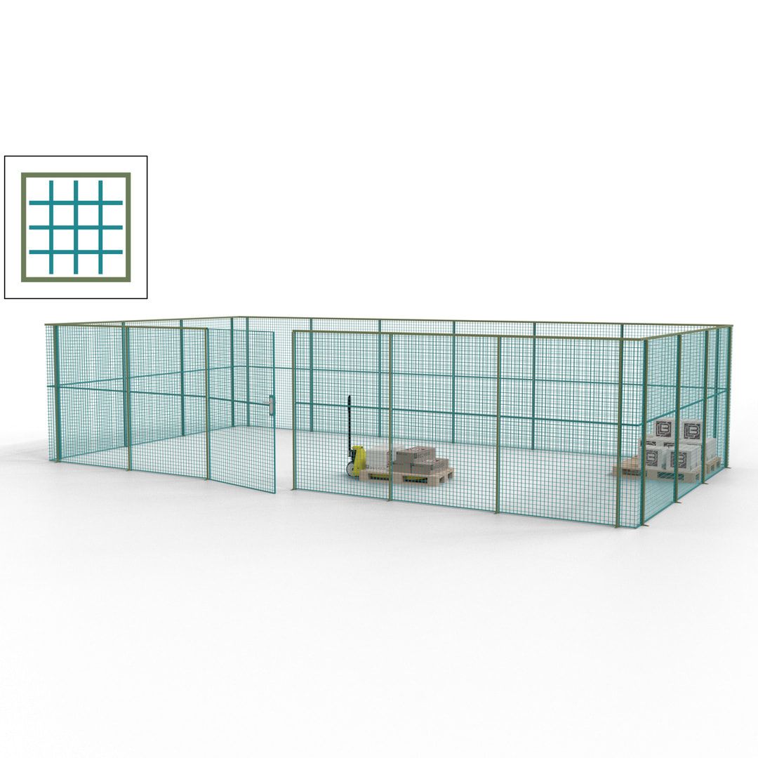 Maschinen Schutzgitter - Hallentrennwand - Sicherheitszaun - Tür - 27 m - 2.200 x 9.400 x 4.900 mm (HxBxT) - enzianblau