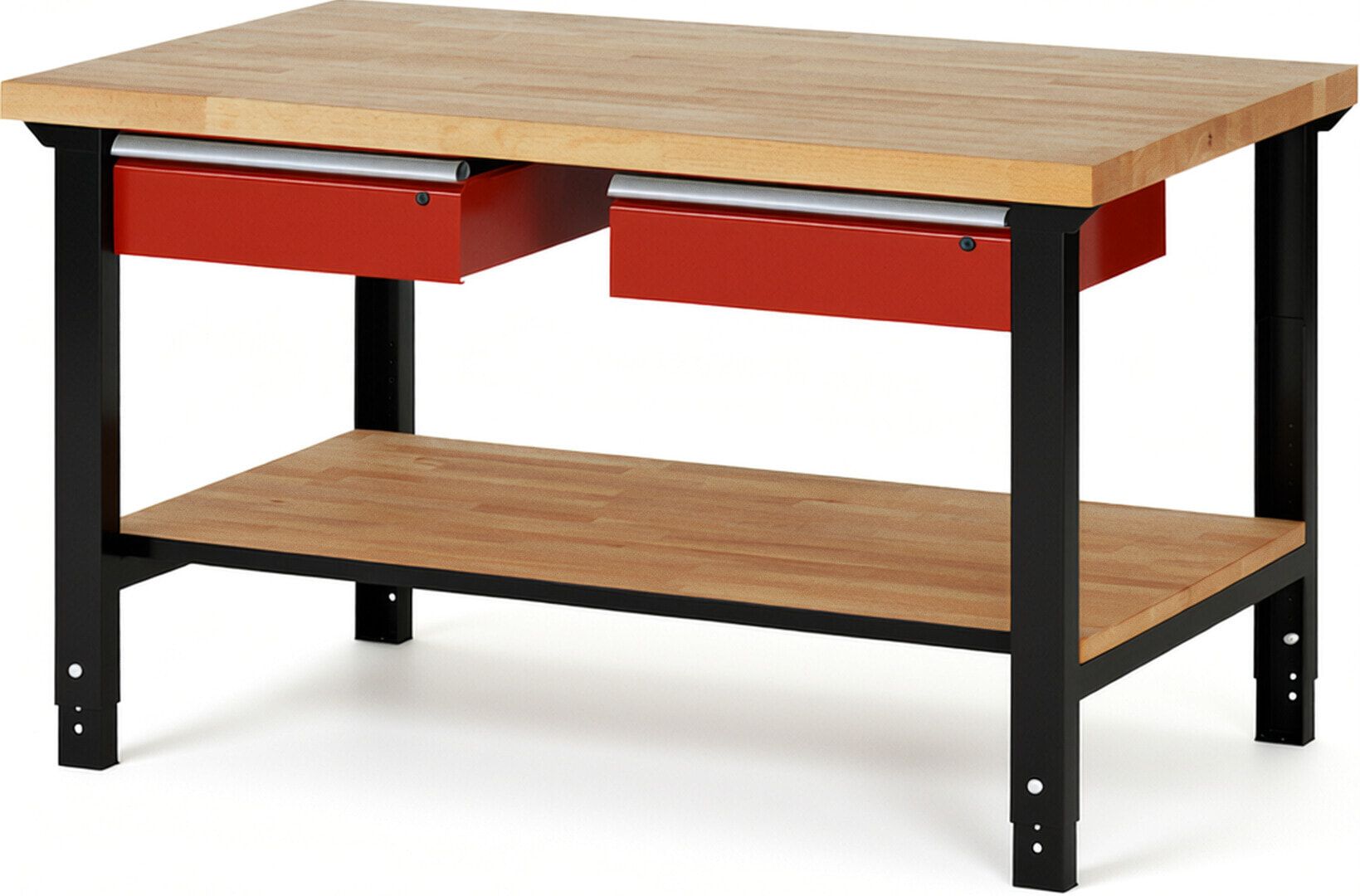 Werkbank mit Ablage - 2 Schubladen - 150:2 - höhenverstellbar 790 - 1.140 mm - 1.500 x 900 mm (BxT) - 750 kg - Buche - Anthrazitgrau