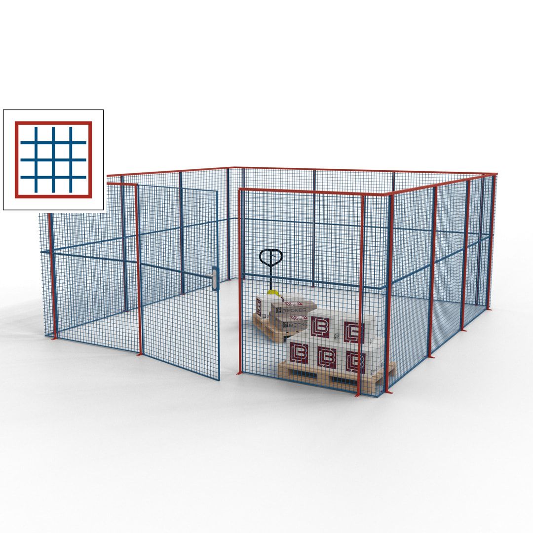Maschinen Schutzgitter - Hallentrennwand - Sicherheitszaun - Tür - 18 m - 2.200 x 4.900 x 4.900 mm (HxBxT) - enzianblau