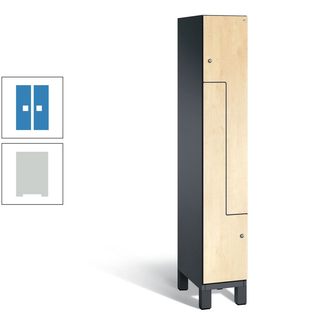 Z-Garderobenspind mit Füßen, 2 Personen, 1.980 x 300 x 525 mm (HxBxT), Korpus anthrazitgrau, Tür anthrazitgrau