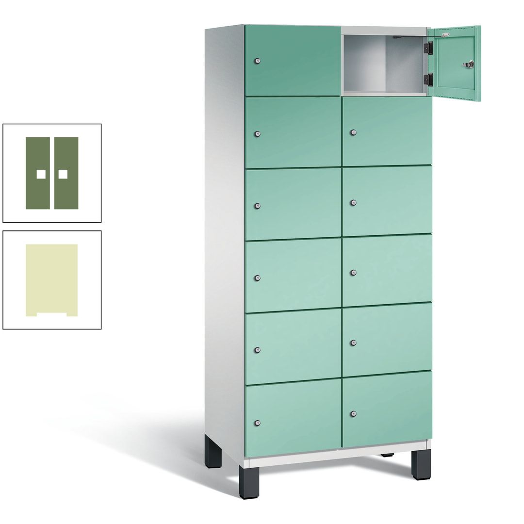 Fächerschrank, Stahlschrank, 12 Fächer, Türöffnungsbegrenzer, Füße, 1.980 x 800 x 525 mm (HxBxT), Korpus anthrazitgrau, Front anthrazitgrau