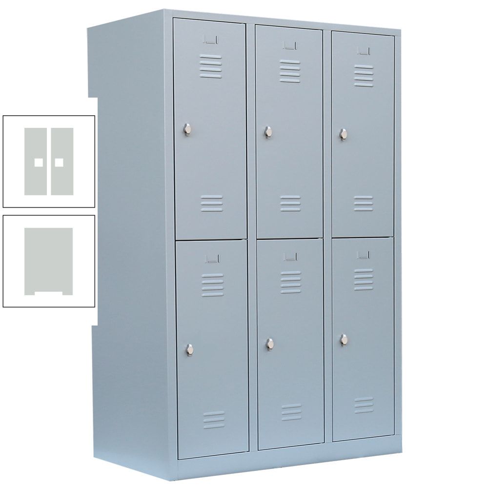 Garderobenschrank, Doppelstockspind, 3 Abteile, 6 Fächer, 1.800 x 1.185 x 500 mm (HxBxT), Stahl, Drehriegel, Korpus: lichtgrau, Front: anthrazitgrau