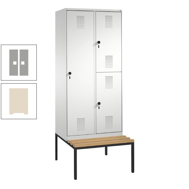 Garderobenschrank, Spind ein- und doppelstöckig Sitzbank, 2 Abteile, 3 Fächer, 2.090 x 800 x 500 mm (HxBxT), Front anthrazitgrau, Korpus anthrazitgrau