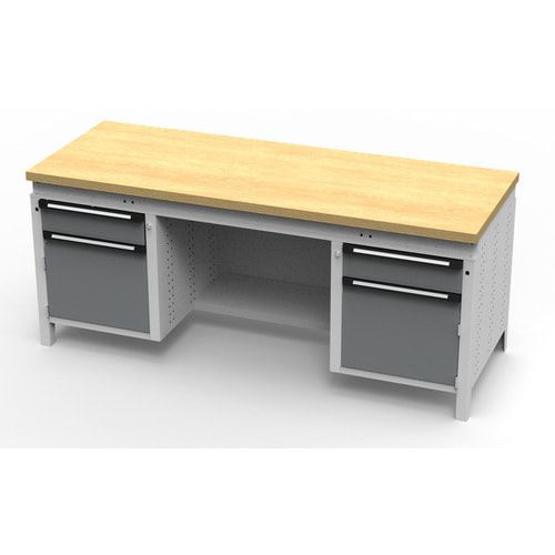 OTTOKIND Werkbank - bündige Arbeitsplatte - 850 x 1.695 x 750 mm (HxBxT) - 2 Schubladen - 2 Schränke - lichtgrau