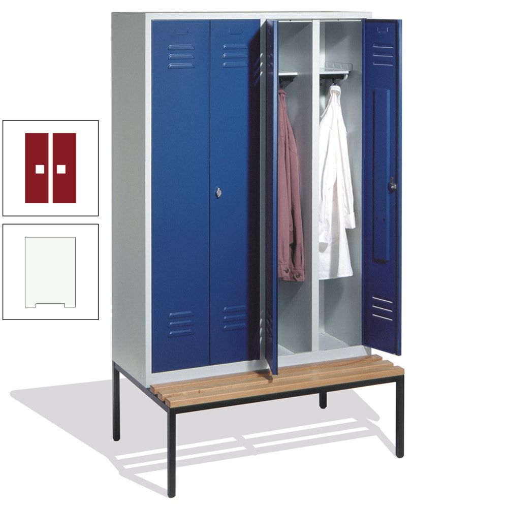 Doppel-Spindschrank, Buche Sitzbank untergebaut, 4 Abteile a 300 mm, Korpus lichtgrau, Tür anthrazitgrau, 2.090 x 1.190 x 815 mm (HxBxT)
