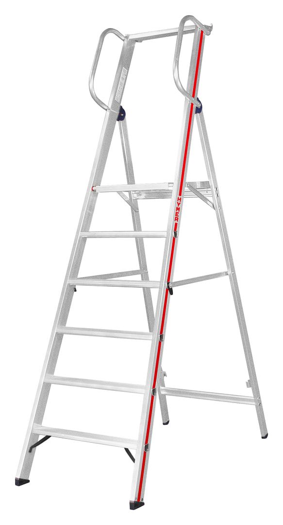 Plattformleiter mit Handlauf - Leiterlänge 1.950 mm - mit Einhängehaken und Ablageschale - Aluleiter - Hymer