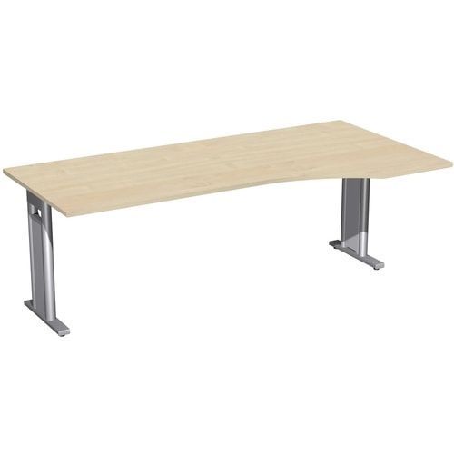 Eckschreibtisch, Ecke rechts, Füße einseitig verkürzt, C-Fuß Pro, 720 x 1.600 x 1.000 mm (HxBxT), Gestell silber, Dekor Ahorn