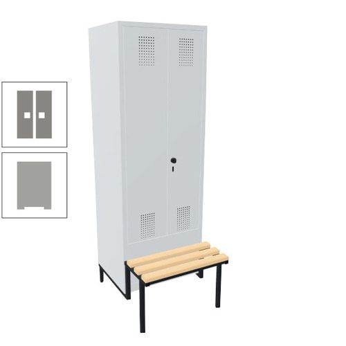 Doppel-Spind, Garderobenschrank, Buche Sitzbank integriert, 2 Abteile a 400 mm, Korpus anthrazitgrau, Tür anthrazitgrau, 1.850 x 800 x 815 mm (HxBxT)