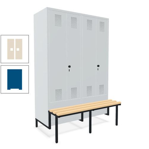 Doppel-Spind, Garderobenschrank, Buche Sitzbank integriert, 4 Abteile 300 mm, Korpus anthrazitgrau, Tür anthrazitgrau, 1.850 x 1.200 x 815 mm (HxBxT)