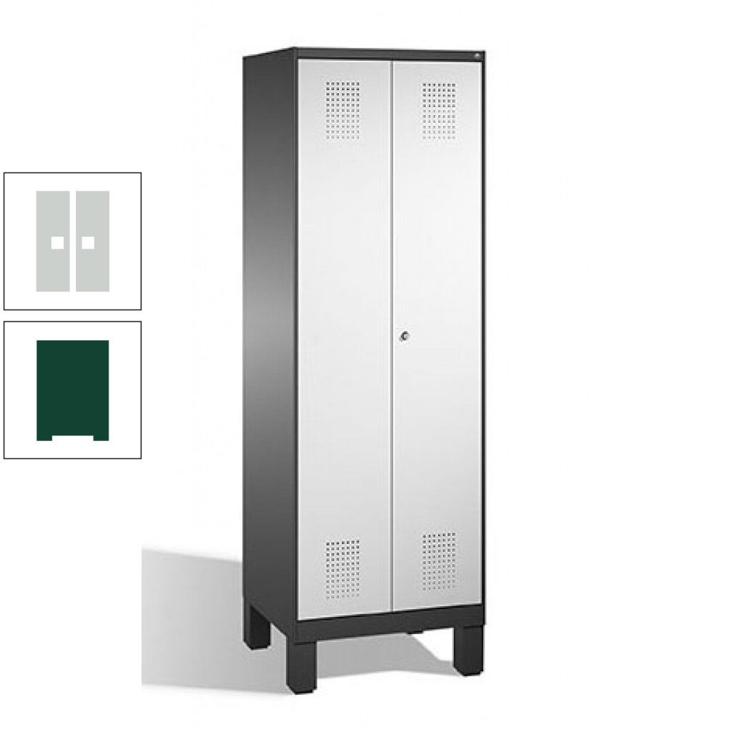 Doppel-Spind, Doppeltüren, Garderobenschrank mit Füßen, 2 Abteile a 300 mm, Korpus anthrazitgrau, Tür anthrazitgrau, 1.850 x 600 x 500 mm (HxBxT)