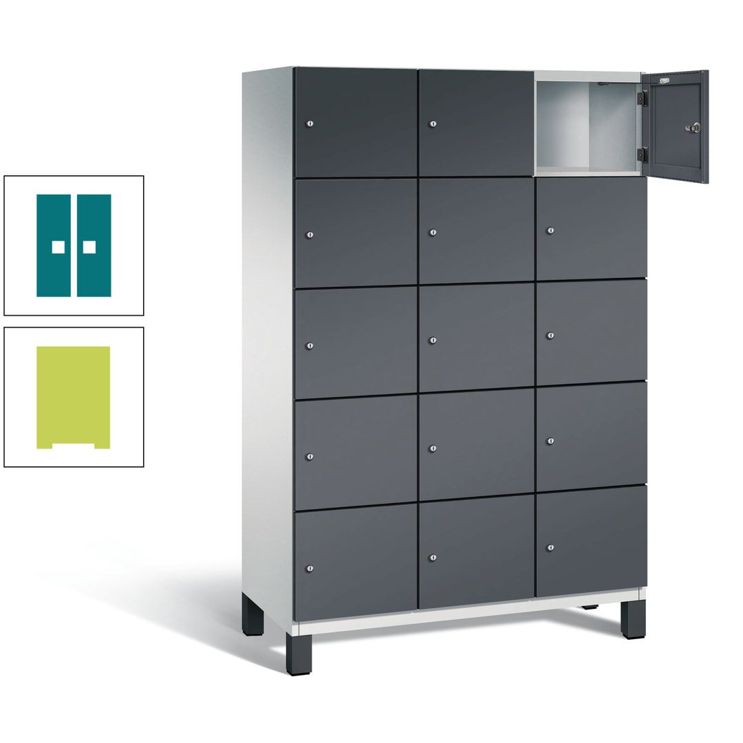 Fächerschrank, Stahlschrank, 15 Fächer, Türöffnungsbegrenzer, Füße, 1.980 x 1.200 x 525 mm (HxBxT), Korpus anthrazitgrau, Front anthrazitgrau