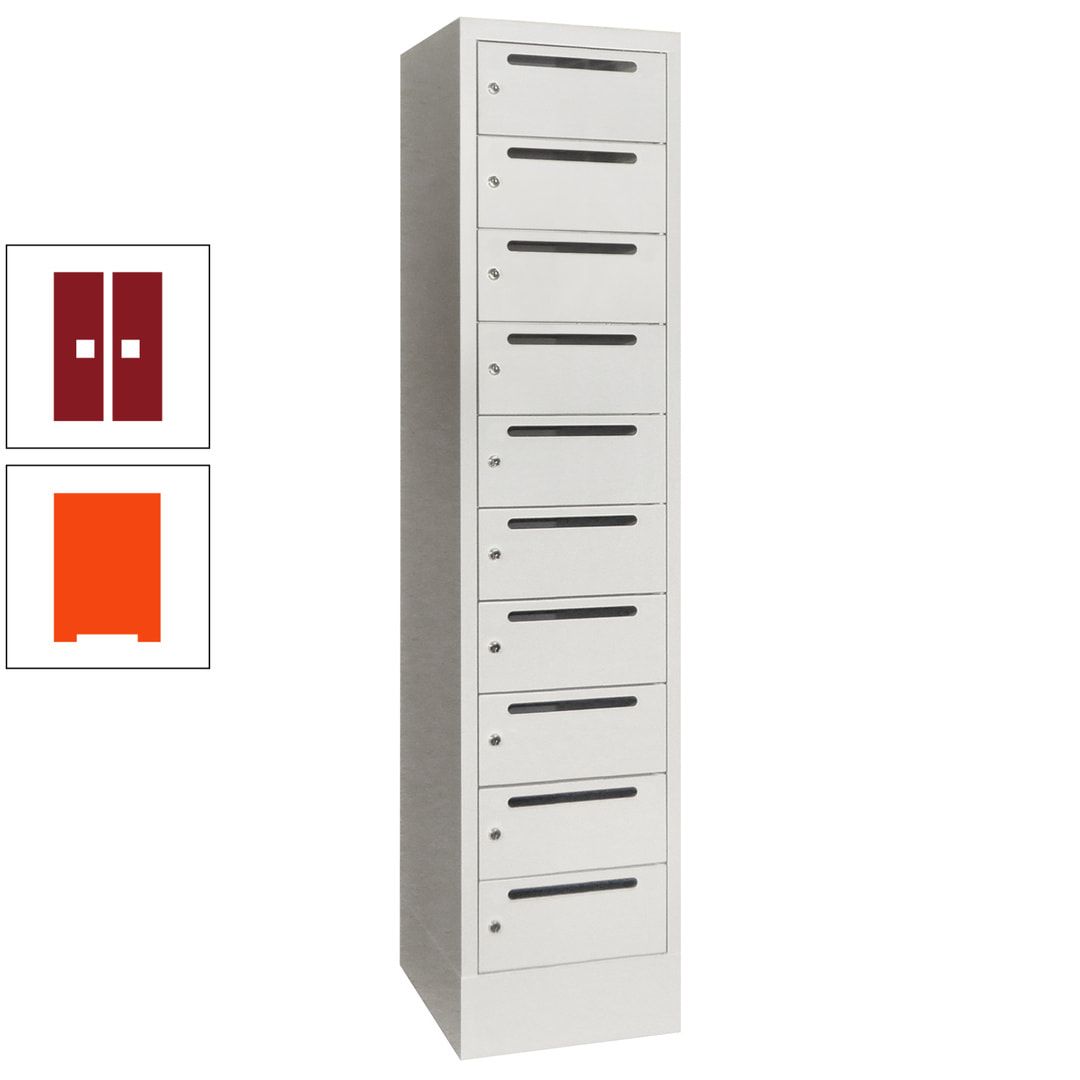 Postverteilerschrank, Schließfachschrank, 1 Abteil a 400 mm, 10 Fächer, 1.850 x 400 x 500 mm (HxBxT), Korpus anthrazitgrau, Front anthrazitgrau