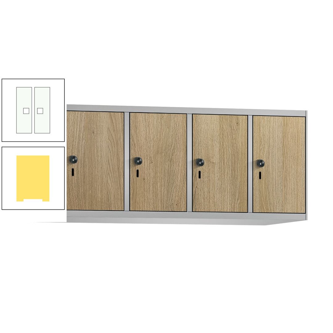 Aufsatzschrank, Schrankaufsatz, 4 Fächer a 300 mm, Farbe Pastellgelb, Tür anthrazitgrau, 500 x 1.200 x 500 mm (HxBxT)