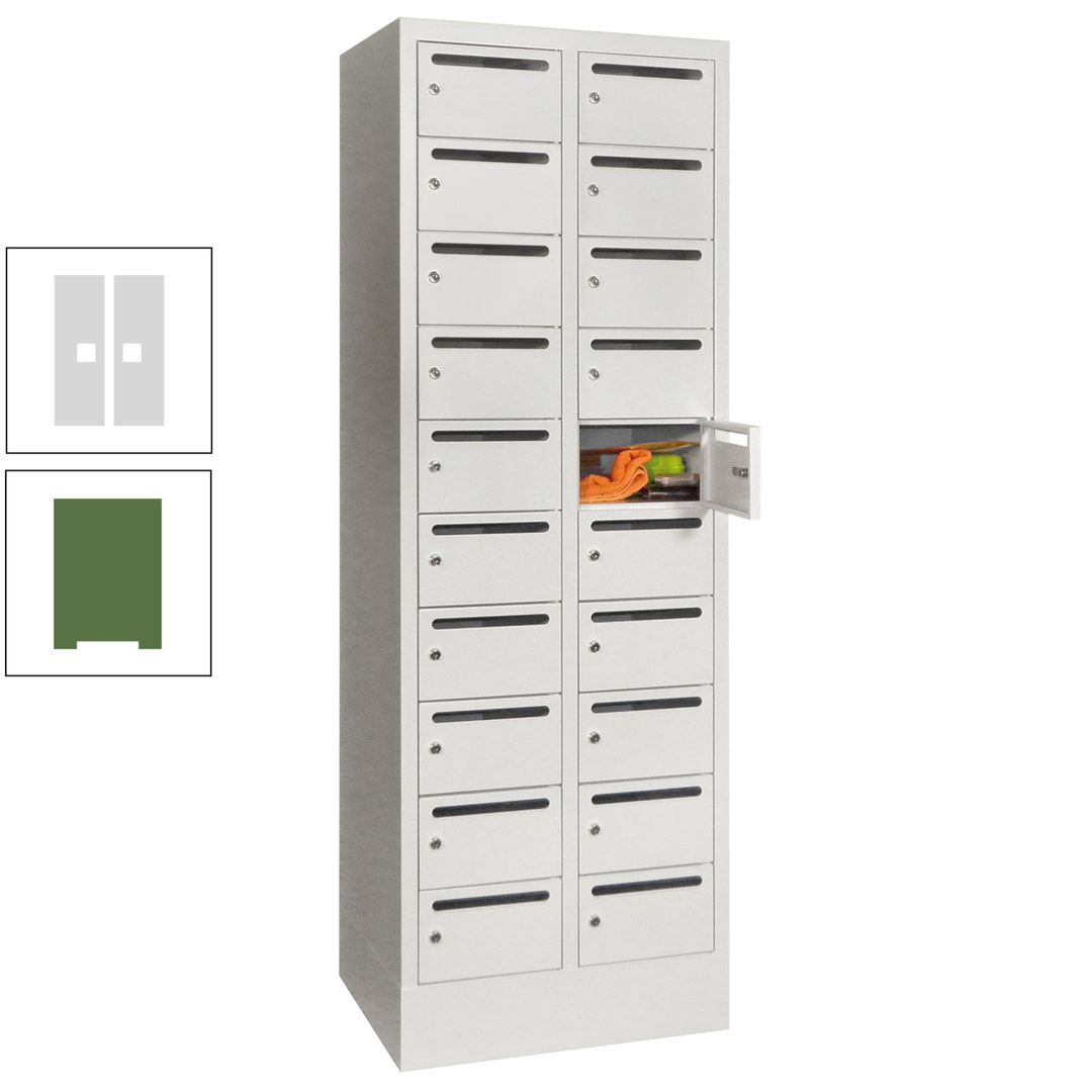 Postverteilerschrank, Schließfachschrank, 2 Abteile a 300 mm, 20 Fächer, 1.850 x 600 x 500 mm (HxBxT), Korpus anthrazitgrau, Front anthrazitgrau
