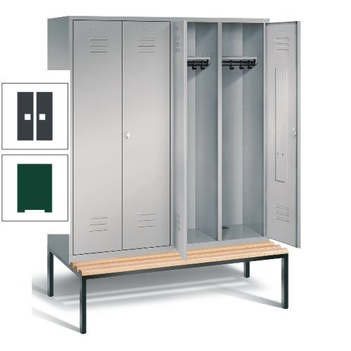 Doppel-Spindschrank, Buche Sitzbank untergebaut, 4 Abteile a 400 mm, Korpus lichtgrau, Tür anthrazitgrau, 2.090 x 1.590 x 815 mm (HxBxT)