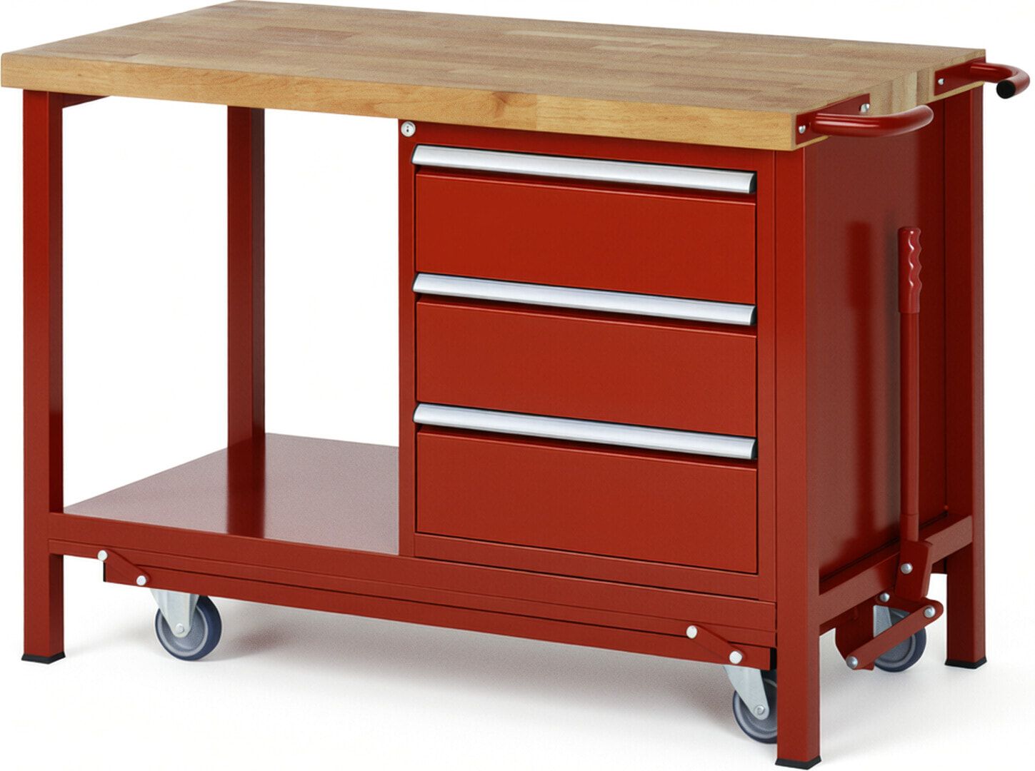 Mobile absenkbare Werkbank mit 3 Schubladen - Teilauszug - 180:3 - 880 x 1.250 x 700 mm (HxBxT) - 1,25 t - Buche - Anthrazitgrau