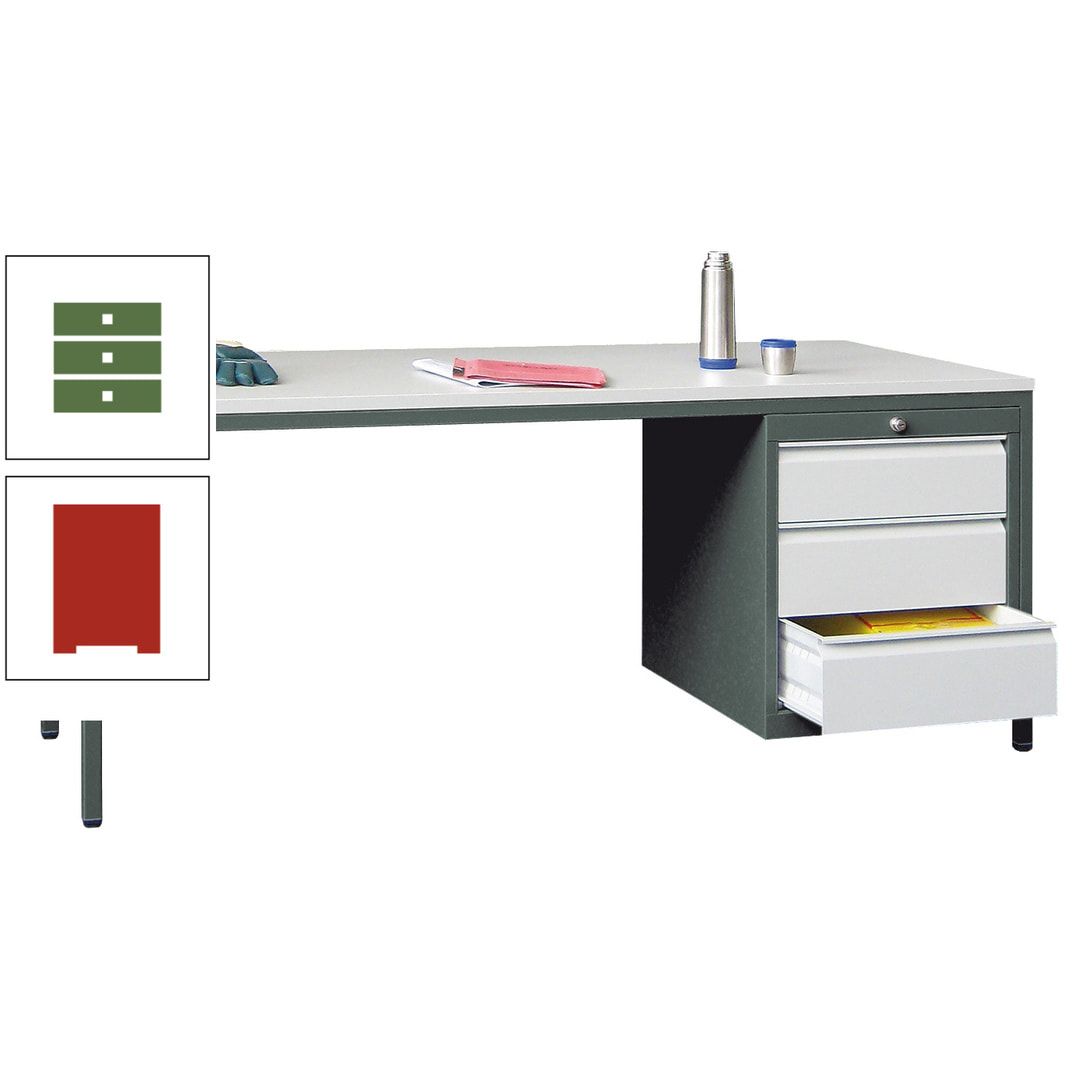 Meisterschreibtisch - 3 Schubladen 150 / 175 mm - 720 x 1.700 x 800 mm (HxBxT) - anthrazitgrau