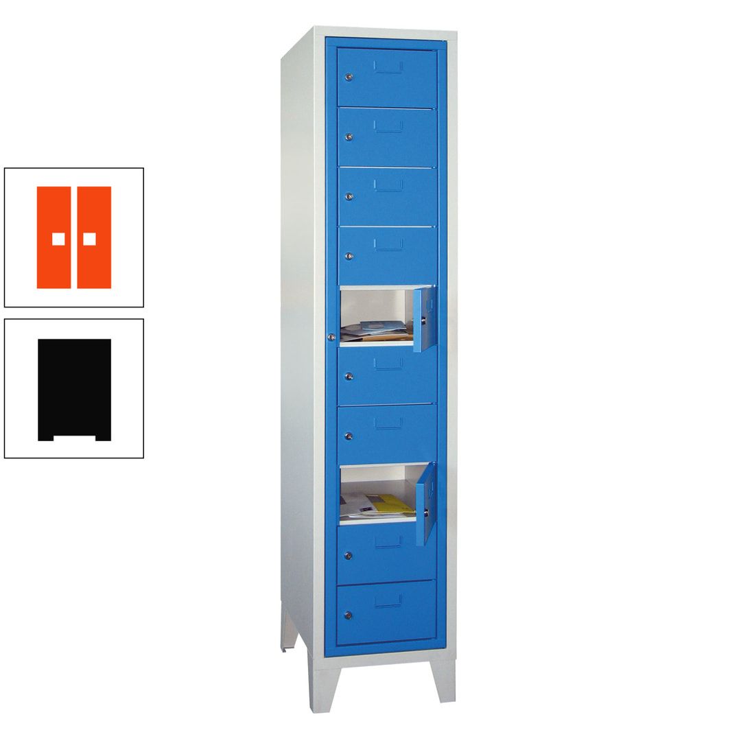 Schließfachschrank - Wäscheausgabeschrank - 10 Fächer a 315 mm - 1.850x400x500 mm (HxBxT) - Füße - Zylinderschloss - anthrazitgrau