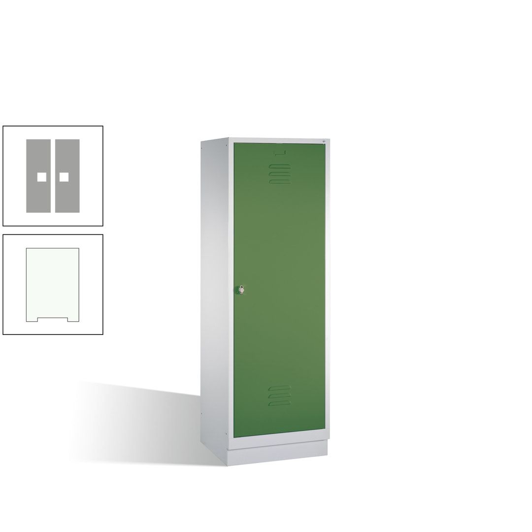 Doppel-Spind mit Großtür, Garderobenschrank mit Sockel, 2 Abteile a 300 mm, Korpus anthrazitgrau, Tür anthrazitgrau, 1.800 x 610 x 500 mm (HxBxT)