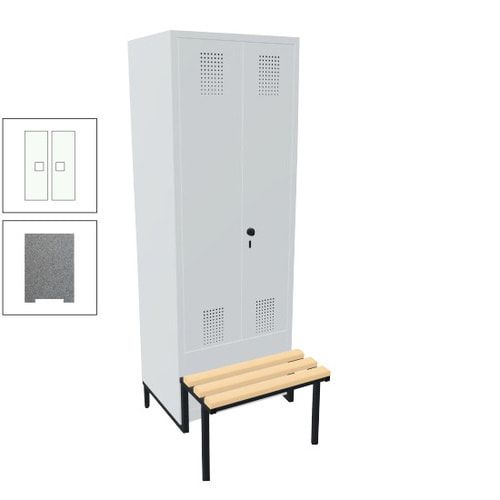Doppel-Spind, Garderobenschrank, Buche Sitzbank integriert, 2 Abteile a 400 mm, Korpus anthrazitgrau, Tür anthrazitgrau, 1.850 x 800 x 815 mm (HxBxT)