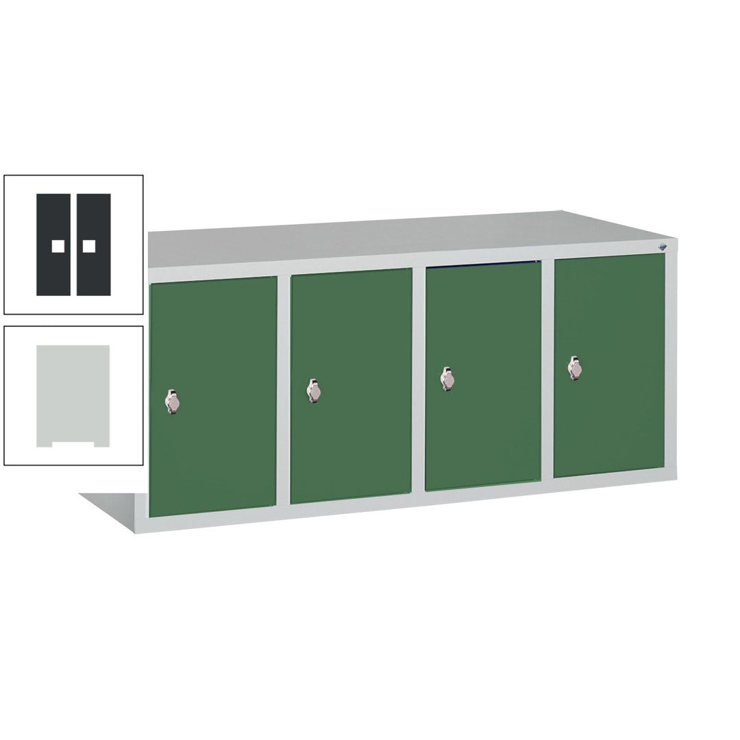 Aufsatzschrank für Spinde und Schließfachschränke, 4 Abteile, Korpus anthrazitgrau, Türen anthrazitgrau, 500 x 1.190 x 500 mm (HxBxT), Stahlschrank