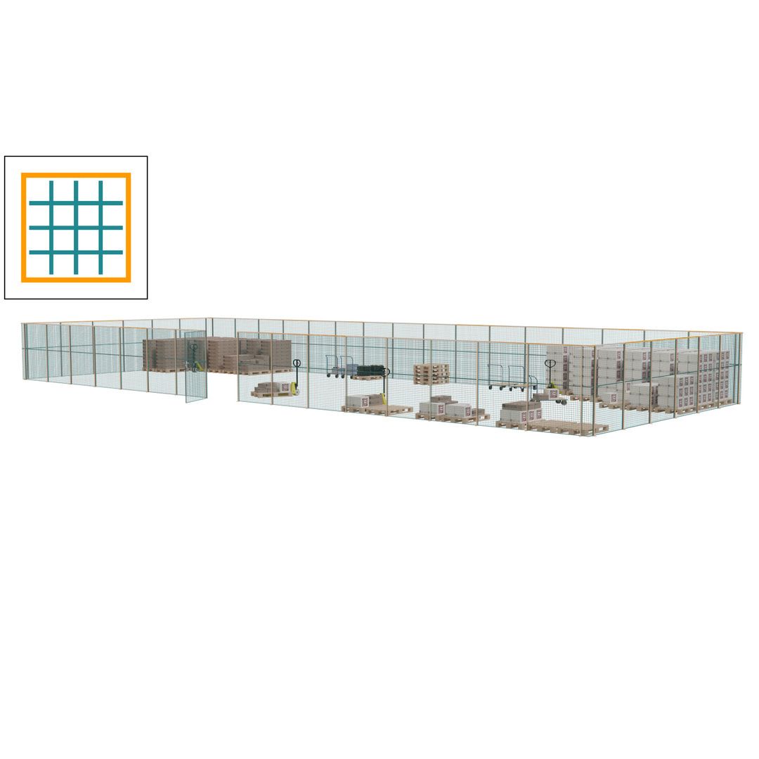 Maschinen Schutzgitter - Hallentrennwand - Sicherheitszaun - Tür - 66 m - 2.200 x 24.400 x 9.400 mm (HxBxT) - enzianblau