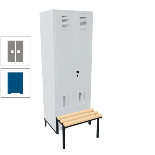 Doppel-Spind, Garderobenschrank, Buche Sitzbank integriert, 2 Abteile a 400 mm, Korpus anthrazitgrau, Tür anthrazitgrau, 1.850 x 800 x 815 mm (HxBxT)