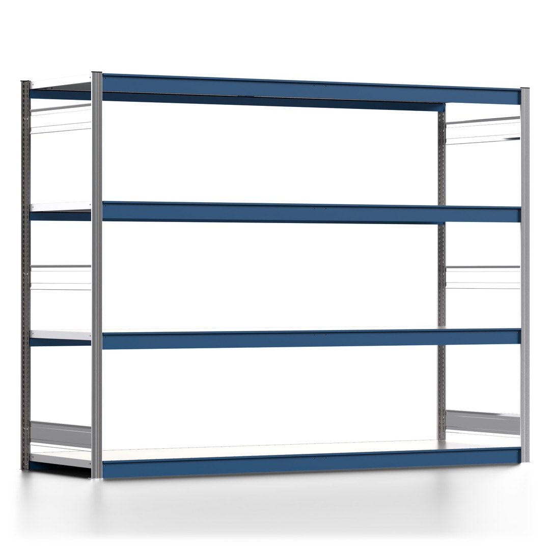 Weitspannregal EMIL - 2.000 x 2.570 x 800 mm (HxBxT) - Fachlast 400 kg - Anbauregal - Stahlfachböden - Lagerregal