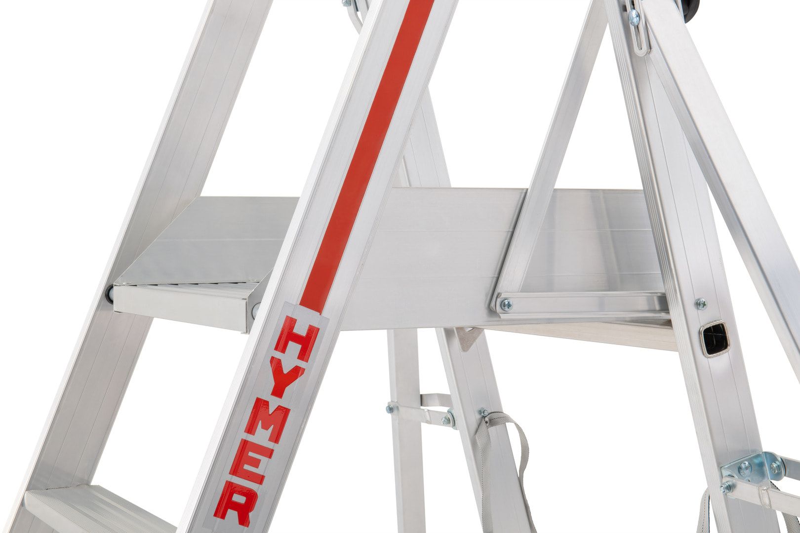Plattformleiter mit kurzem Handlauf, Absturzsicherung, 2 Kipprollen, Rutschhemmung R11, Leiterlänge 1.610 mm, 2 Stufen, Traglast 150 kg, Hymer